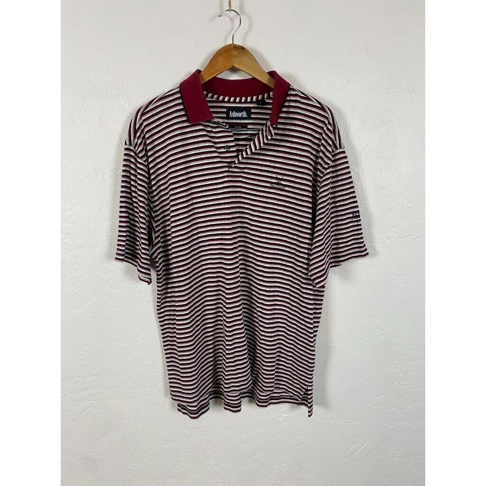 Ashworth Ez-tech  Men's Large Polo Golf Shirt white beetroot Lined L‎